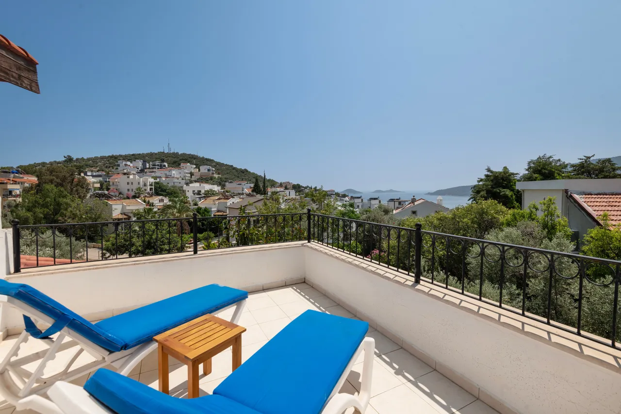 Rooftop terrace with partial sea view at Villa Hannah Kalkan