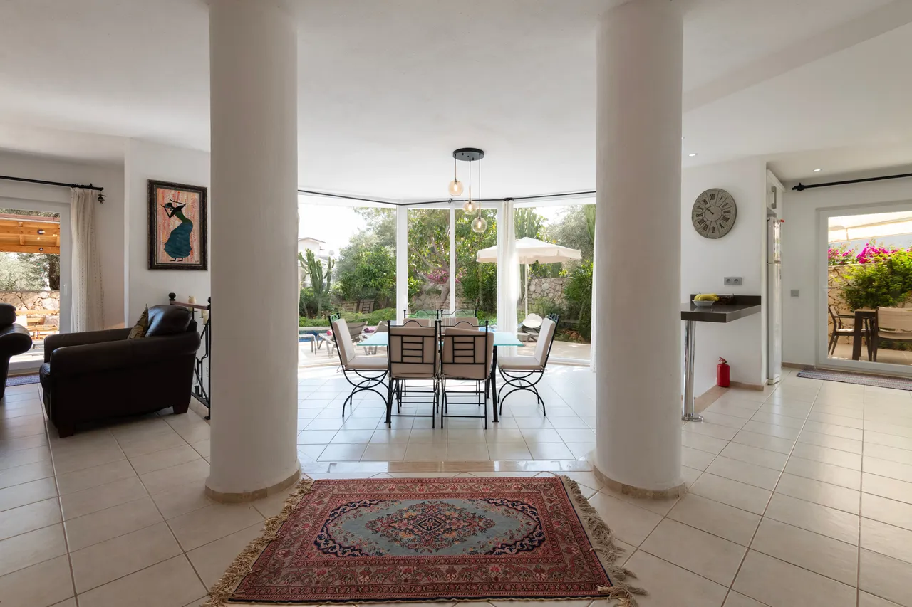 Open plan kitchen and living area at Villa Hannah Kalkan