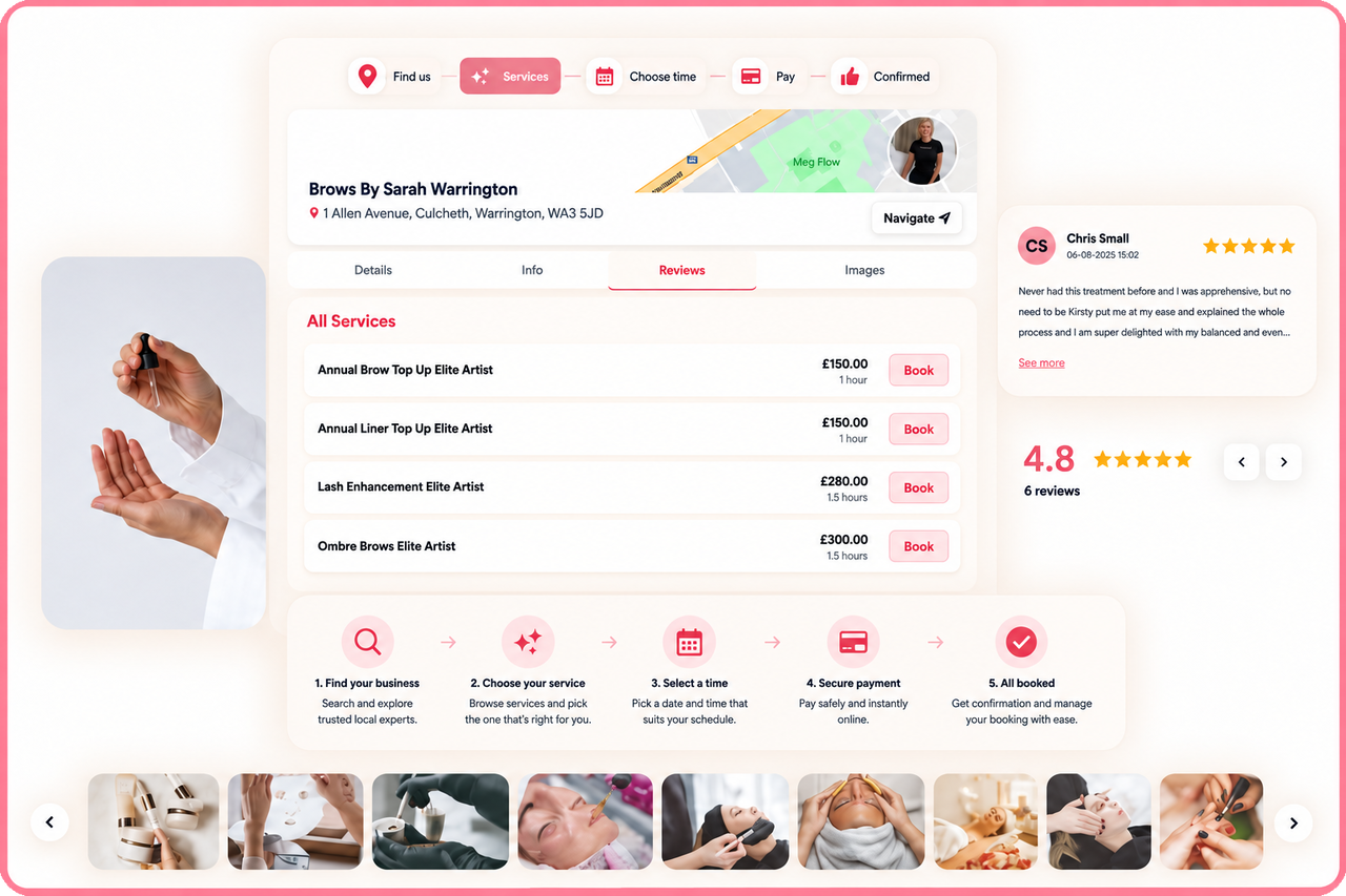 A branded pencilIN booking page, customised to the business